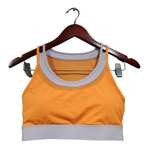 Zyia Active Women Tumeric Mesh Clasp Orange Gray Padded Sports Bra Athletic Sz S